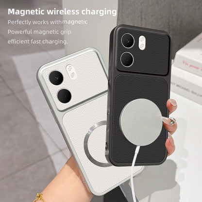 For OPPO A5x 5G Global Lambskin Series Magnetic Skin Feel Phone Case(Black)