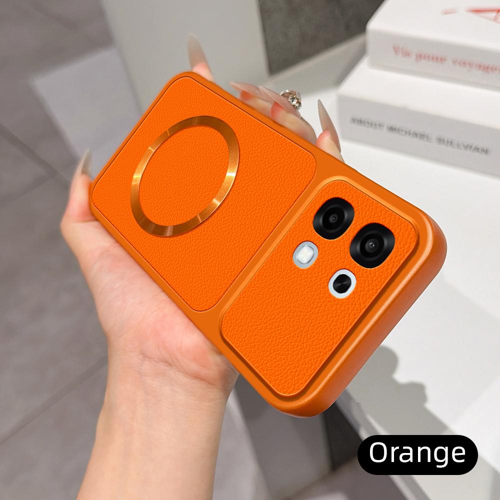 For OPPO A6 4G / 5G Global Lambskin Series Magnetic Skin Feel Phone Case(Orange)