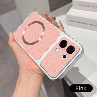 For OPPO A6 4G / 5G Global Lambskin Series Magnetic Skin Feel Phone Case(Pink)