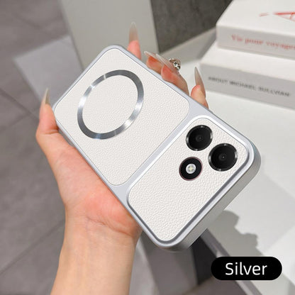 For OPPO A6c 4G Global Lambskin Series Magnetic Skin Feel Phone Case(Silver)