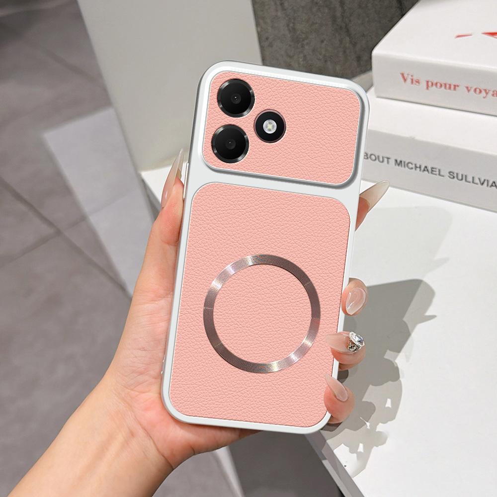 For OPPO A6c 4G Global Lambskin Series Magnetic Skin Feel Phone Case(Pink)