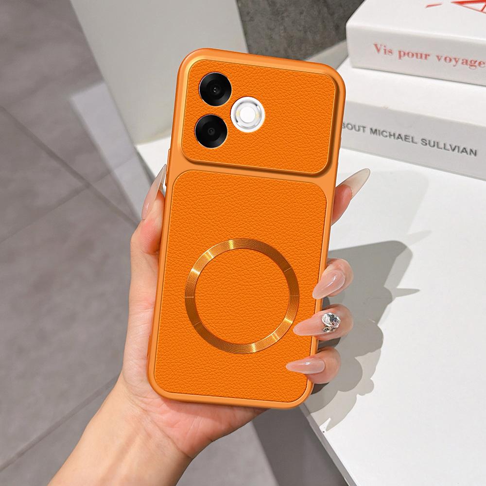 For OPPO A6s Pro 4G Global Lambskin Series Magnetic Skin Feel Phone Case(Orange)