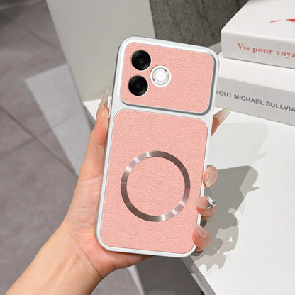 For OPPO A6s Pro 4G Global Lambskin Series Magnetic Skin Feel Phone Case(Pink)