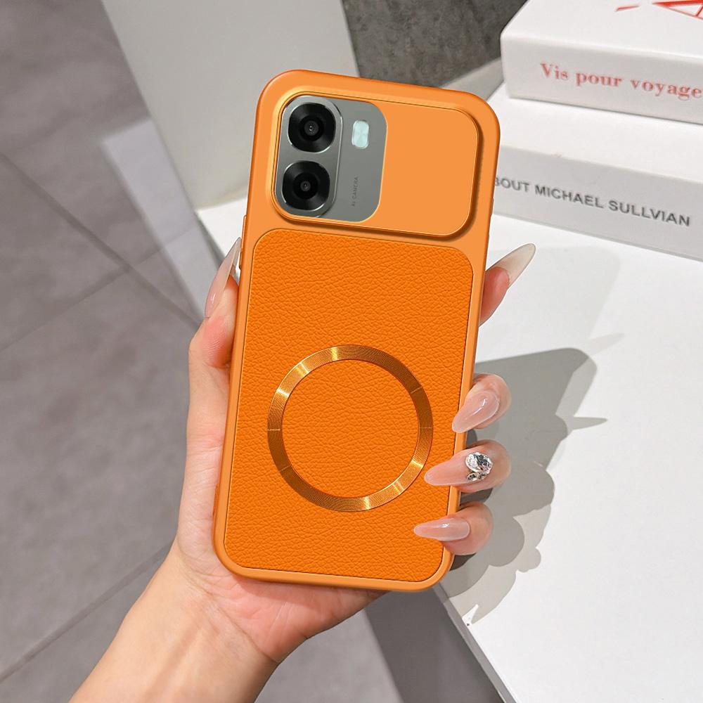 For OPPO A6x 4G / 5G Lambskin Series Magnetic Skin Feel Phone Case(Orange)