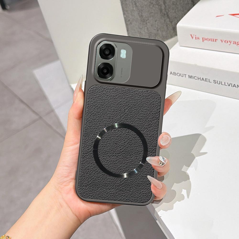 For OPPO A6x 4G / 5G Lambskin Series Magnetic Skin Feel Phone Case(Black)