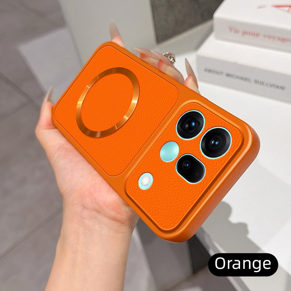 For OPPO Find X9s Pro 5G Lambskin Series Magnetic Skin Feel Phone Case(Orange)