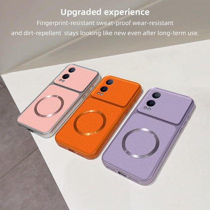 For OPPO K12x Lambskin Series Magnetic Skin Feel Phone Case(Orange)