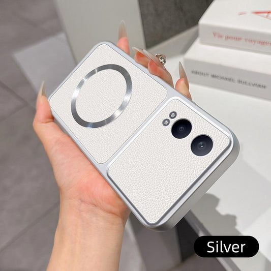 For OPPO K12x Lambskin Series Magnetic Skin Feel Phone Case(Silver)