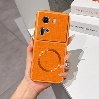 For OPPO Reno11 Global Lambskin Series Magnetic Skin Feel Phone Case(Orange)