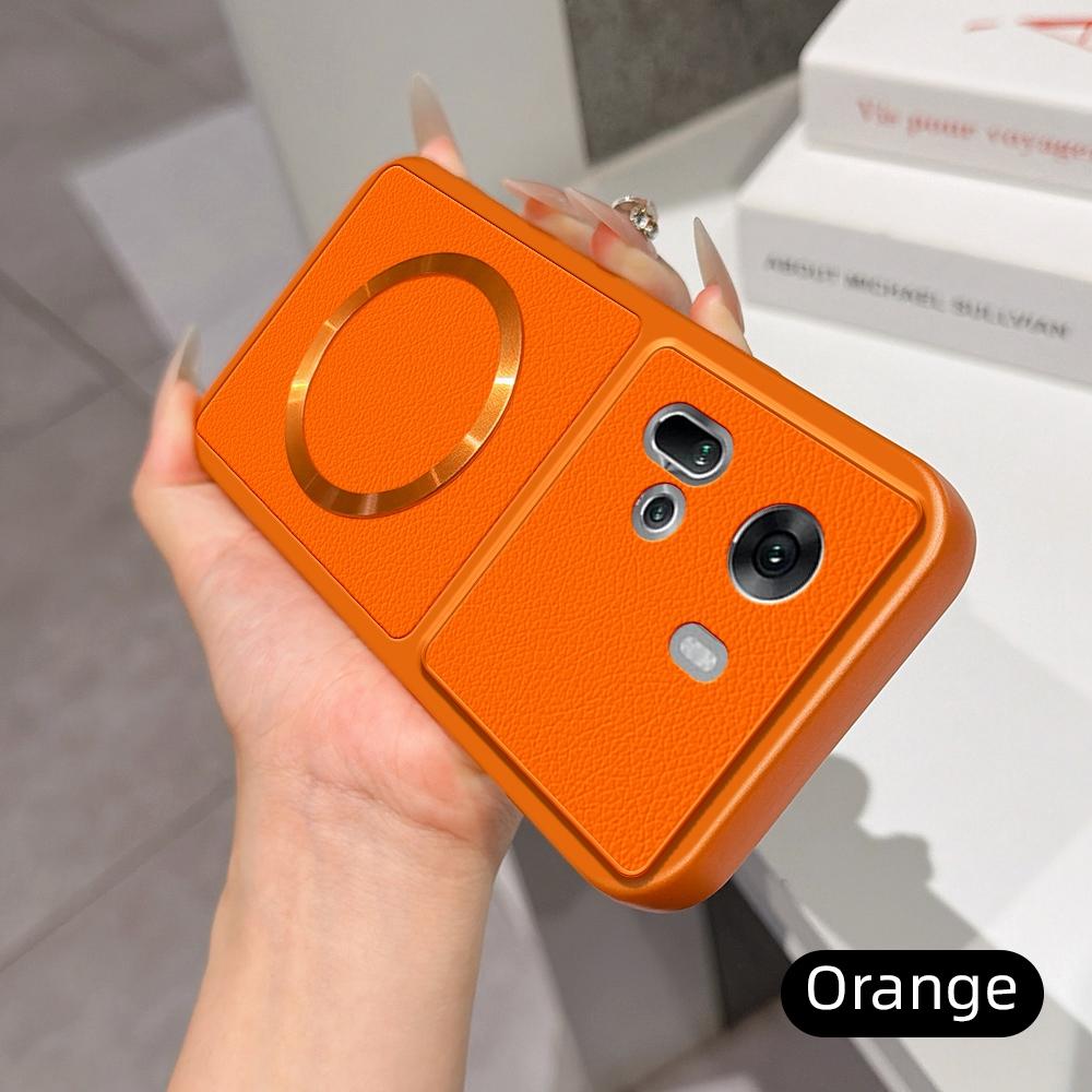 For OPPO Reno11 Global Lambskin Series Magnetic Skin Feel Phone Case(Orange)
