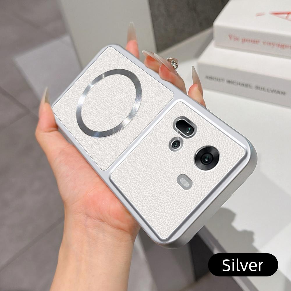 For OPPO Reno11 Global Lambskin Series Magnetic Skin Feel Phone Case(Silver)
