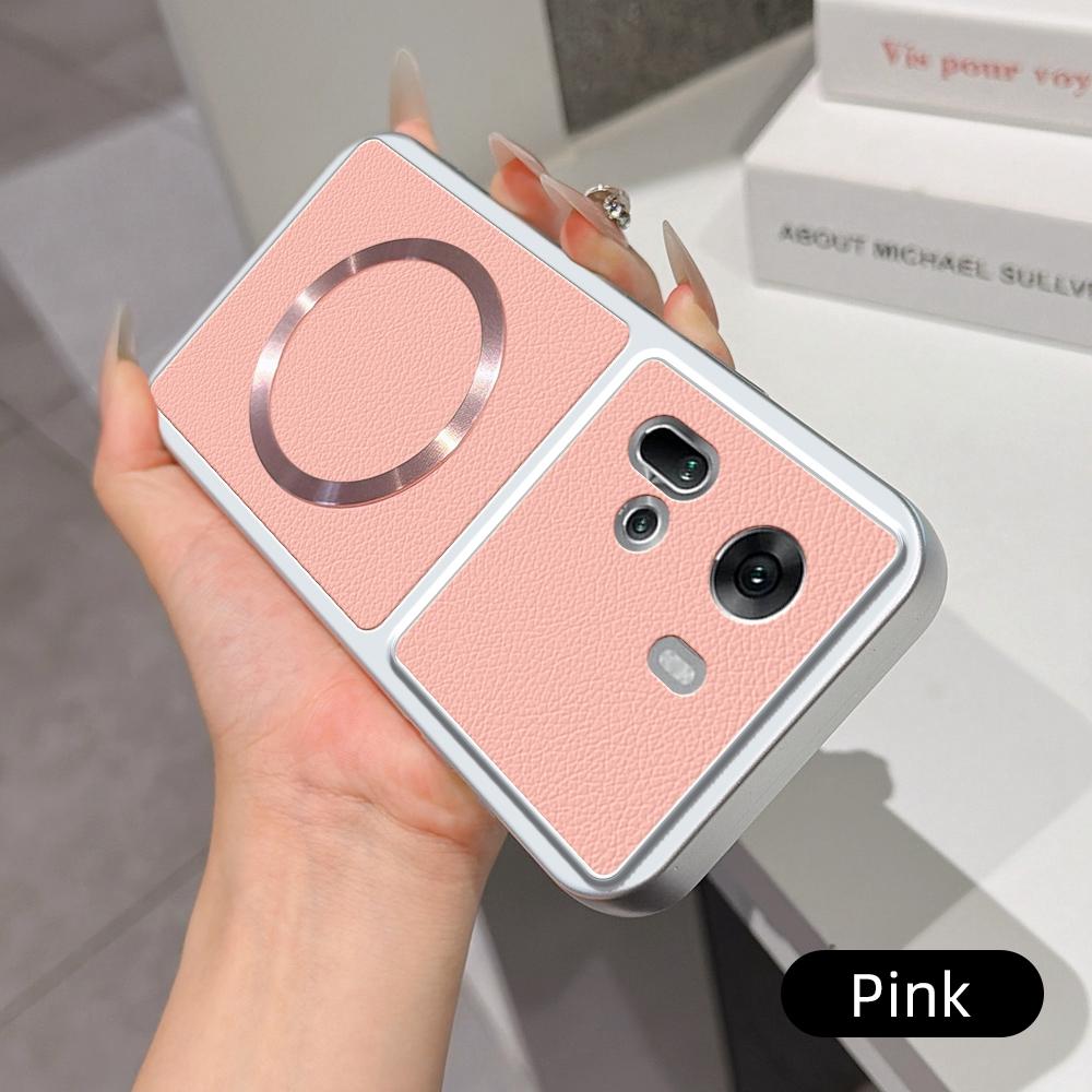For OPPO Reno11 Global Lambskin Series Magnetic Skin Feel Phone Case(Pink)