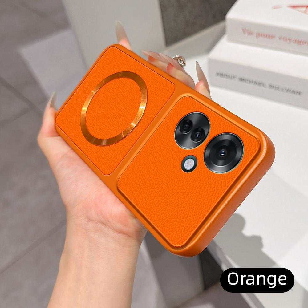 For OPPO Reno11 F Lambskin Series Magnetic Skin Feel Phone Case(Orange)