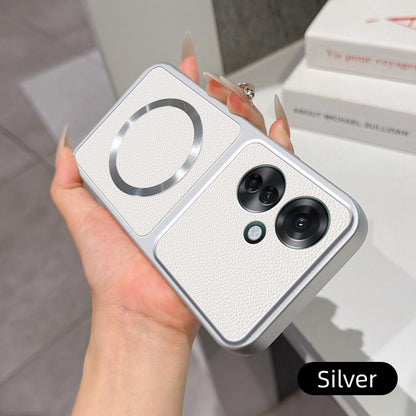For OPPO Reno11 F Lambskin Series Magnetic Skin Feel Phone Case(Silver)
