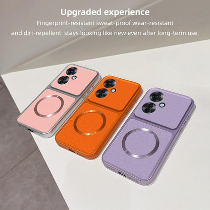 For OPPO Reno11 F Lambskin Series Magnetic Skin Feel Phone Case(Purple)