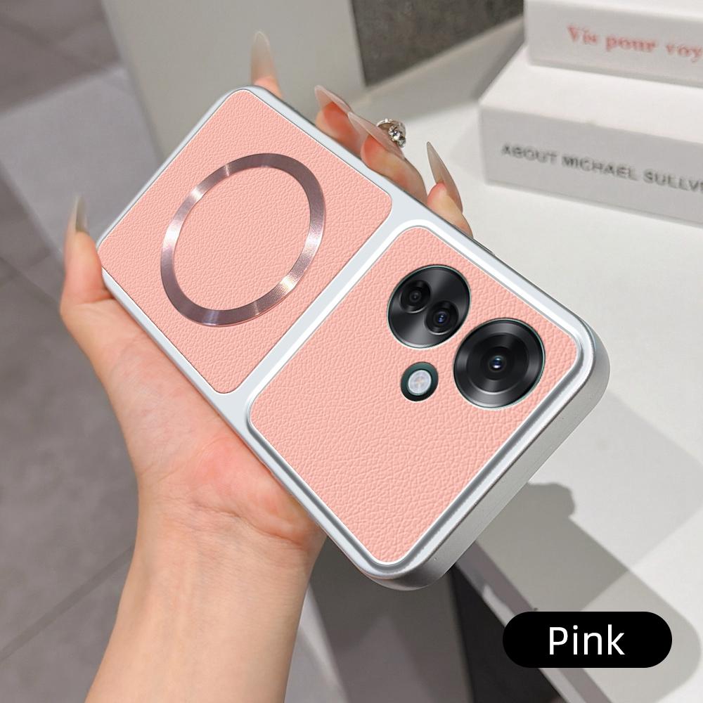 For OPPO Reno11 F Lambskin Series Magnetic Skin Feel Phone Case(Pink)