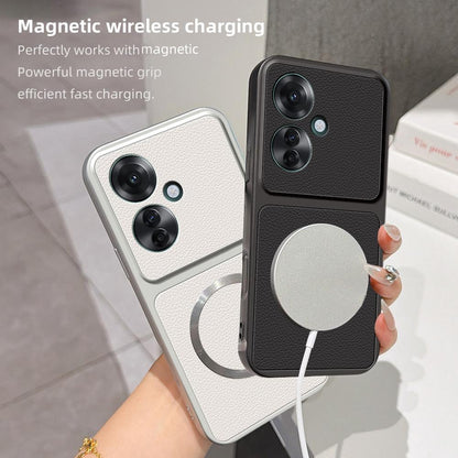 For OPPO Reno11 F Lambskin Series Magnetic Skin Feel Phone Case(Black)