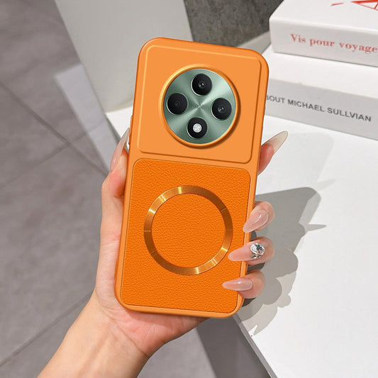 For OPPO Reno12 F Lambskin Series Magnetic Skin Feel Phone Case(Orange)