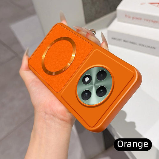 For OPPO Reno12 F Lambskin Series Magnetic Skin Feel Phone Case(Orange)