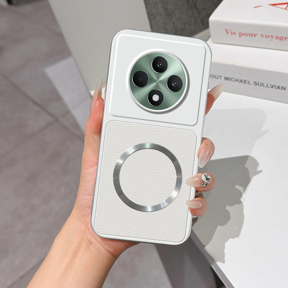 For OPPO Reno12 F Lambskin Series Magnetic Skin Feel Phone Case(Silver)