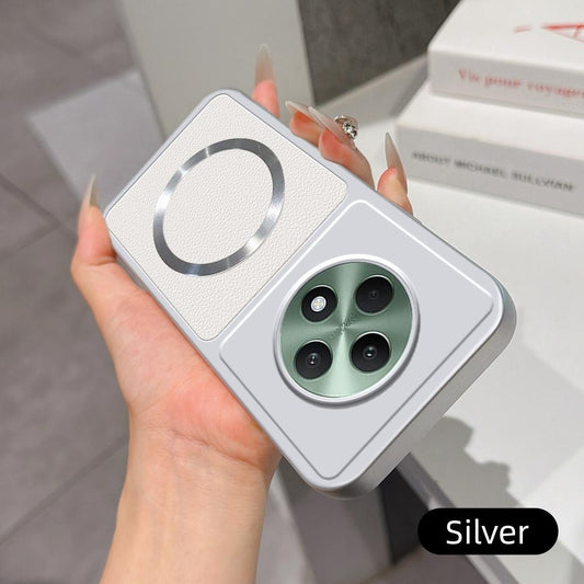 For OPPO Reno12 F Lambskin Series Magnetic Skin Feel Phone Case(Silver)