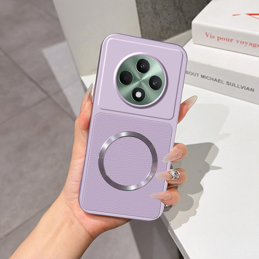 For OPPO Reno12 F Lambskin Series Magnetic Skin Feel Phone Case(Purple)