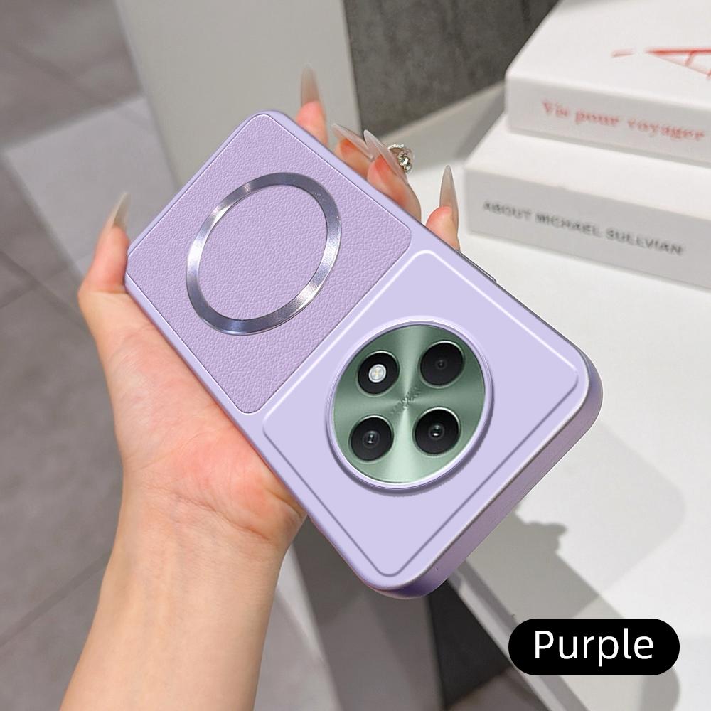 For OPPO Reno12 F Lambskin Series Magnetic Skin Feel Phone Case(Purple)