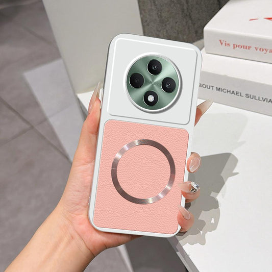 For OPPO Reno12 F Lambskin Series Magnetic Skin Feel Phone Case(Pink)