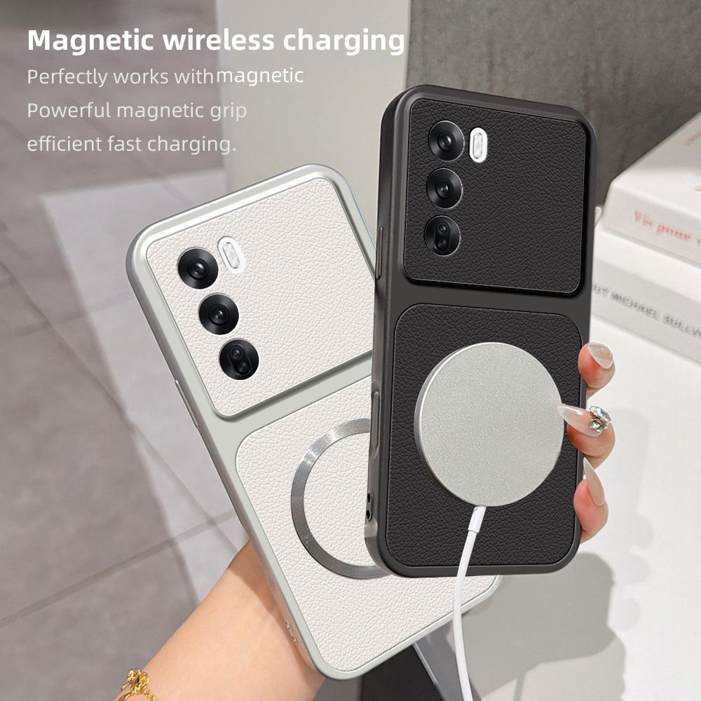 For OPPO Reno12 Global Lambskin Series Magnetic Skin Feel Phone Case(Orange)
