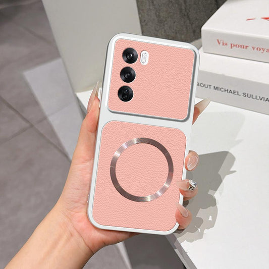 For OPPO Reno12 Global Lambskin Series Magnetic Skin Feel Phone Case(Pink)