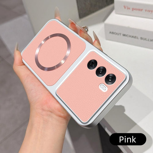 For OPPO Reno12 Global Lambskin Series Magnetic Skin Feel Phone Case(Pink)