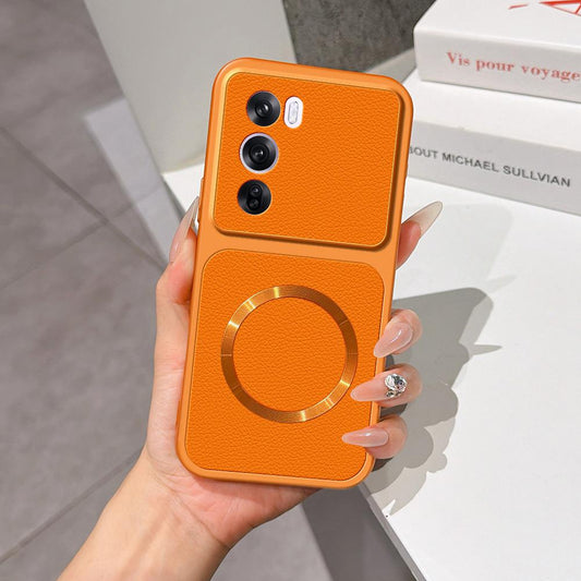 For OPPO Reno12 Pro Global Lambskin Series Magnetic Skin Feel Phone Case(Orange)