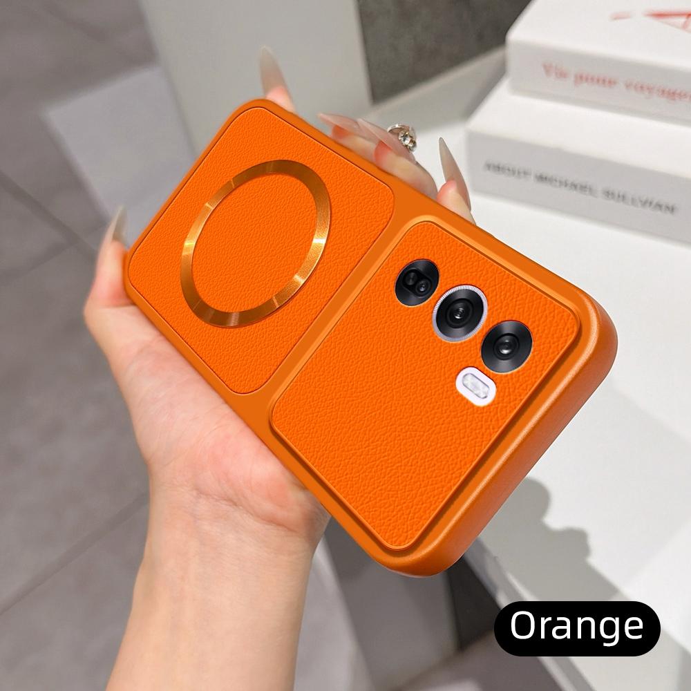 For OPPO Reno12 Pro Global Lambskin Series Magnetic Skin Feel Phone Case(Orange)