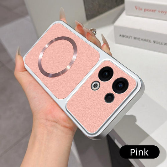 For OPPO Reno13 Global Lambskin Series Magnetic Skin Feel Phone Case(Pink)