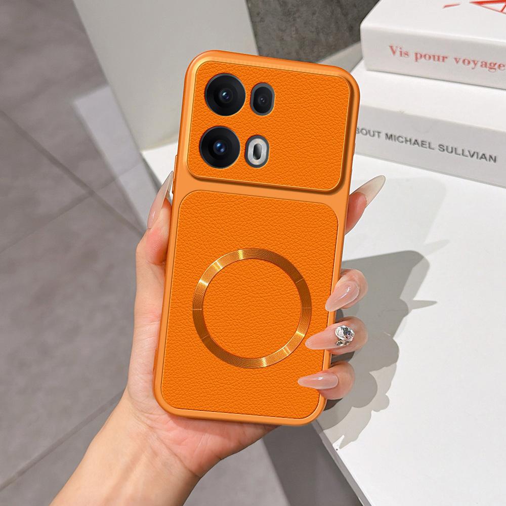 For OPPO Reno13 Pro Global Lambskin Series Magnetic Skin Feel Phone Case(Orange)