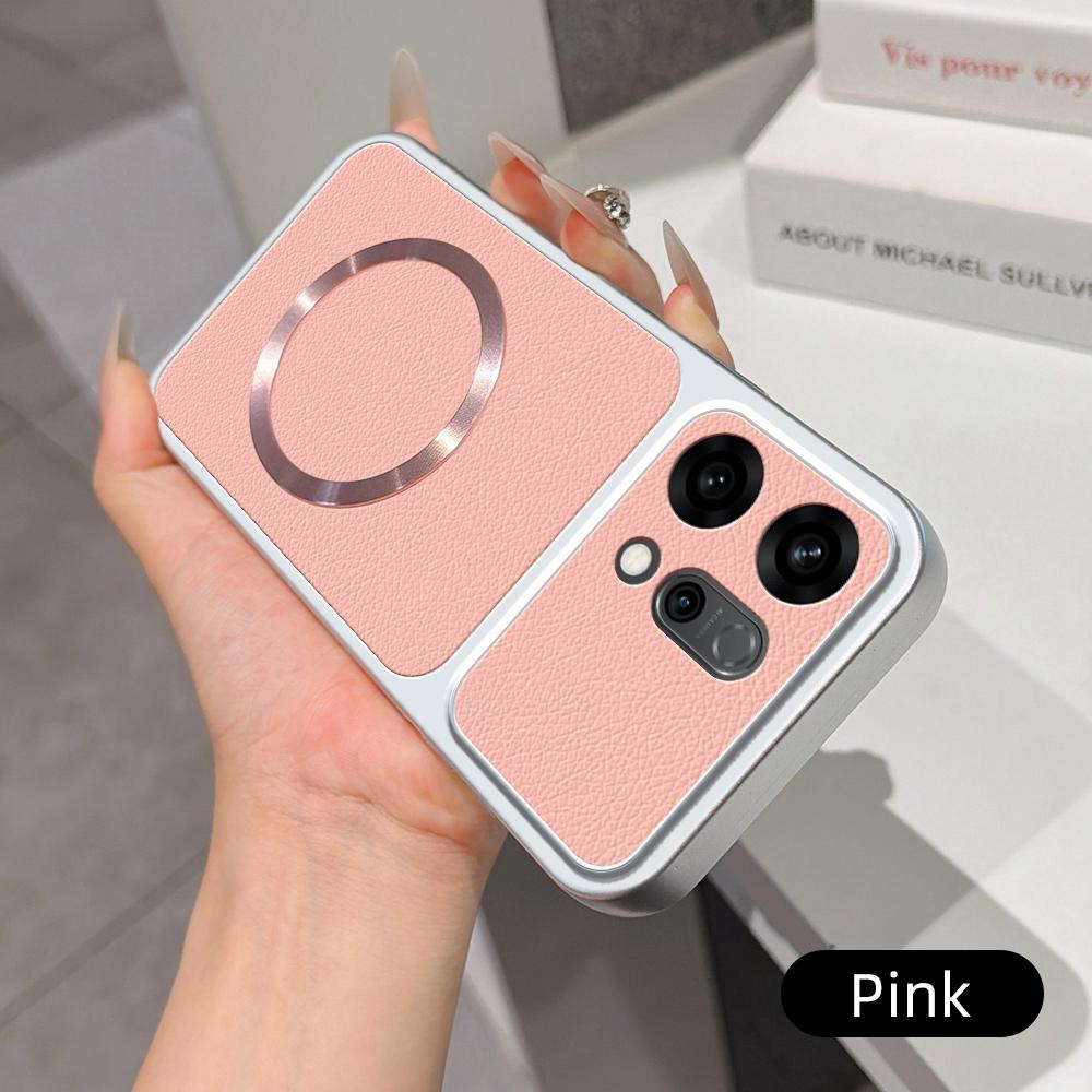 For OPPO Reno14 Global Lambskin Series Magnetic Skin Feel Phone Case(Pink)
