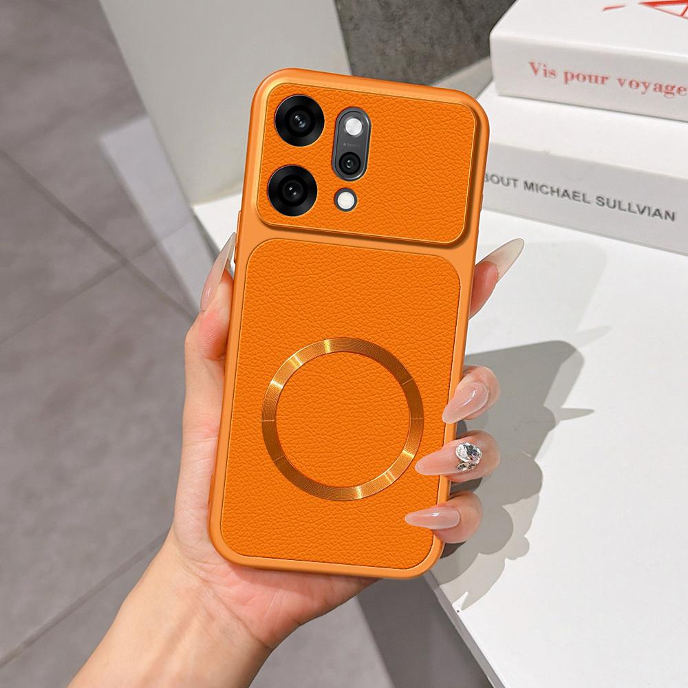 For OPPO Reno14 Pro Global Lambskin Series Magnetic Skin Feel Phone Case(Orange)