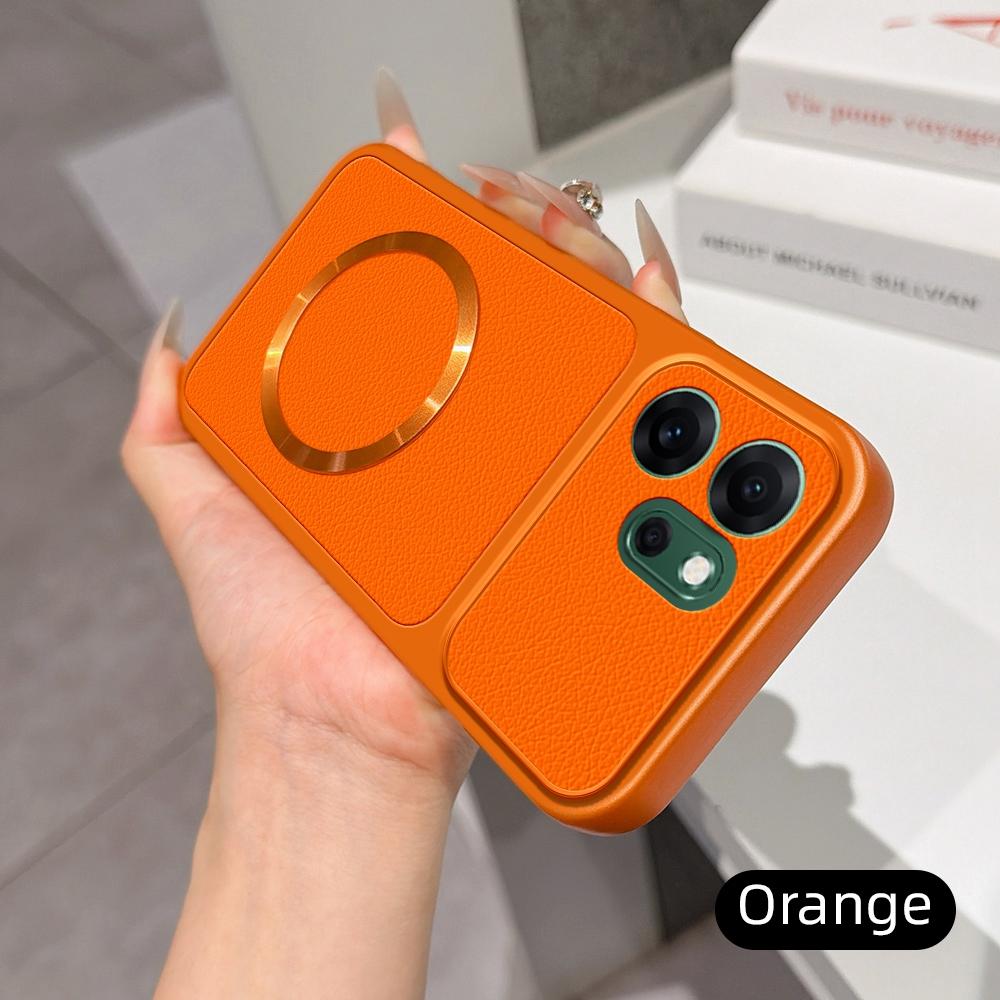 For OPPO Reno14 F 5G Lambskin Series Magnetic Skin Feel Phone Case(Orange)