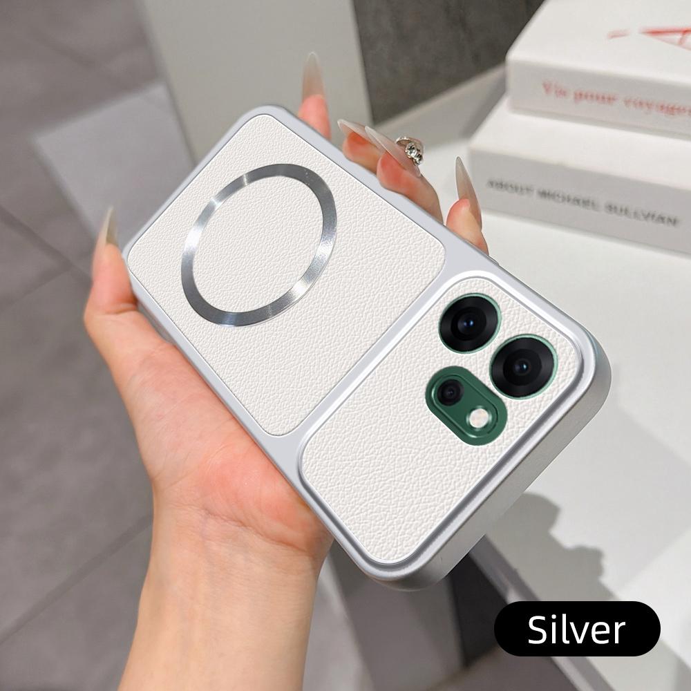 For OPPO Reno14 F 5G Lambskin Series Magnetic Skin Feel Phone Case(Silver)
