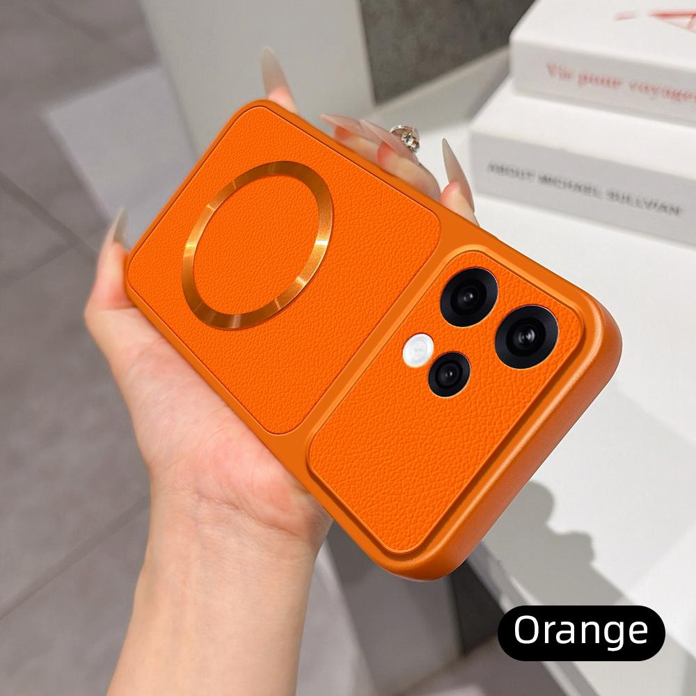 For OPPO Reno15 5G Global Lambskin Series Magnetic Skin Feel Phone Case(Orange)
