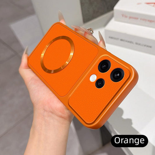 For OPPO Reno15 5G Global Lambskin Series Magnetic Skin Feel Phone Case(Orange)