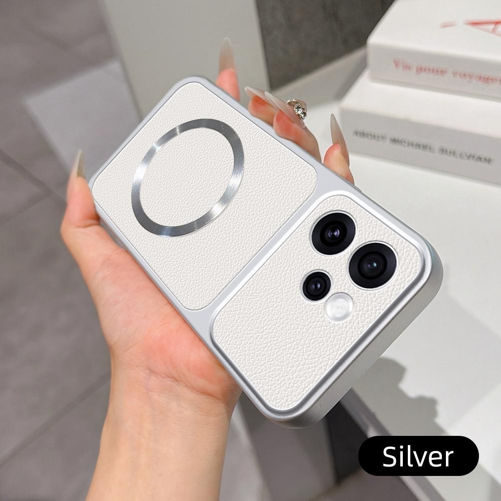 For OPPO Reno15 Pro 5G Global Lambskin Series Magnetic Skin Feel Phone Case(Silver)