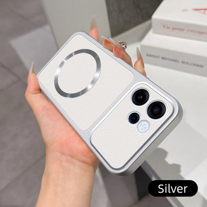 For OPPO Reno15 F 5G Lambskin Series Magnetic Skin Feel Phone Case(Silver)
