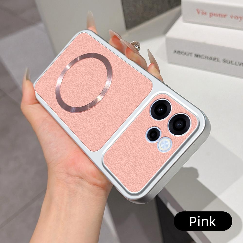 For OPPO Reno15 F 5G Lambskin Series Magnetic Skin Feel Phone Case(Pink)