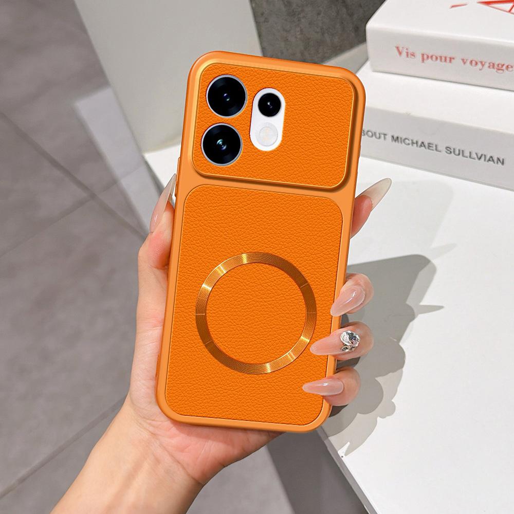 For OPPO Reno16 5G Global Lambskin Series Magnetic Skin Feel Phone Case(Orange)