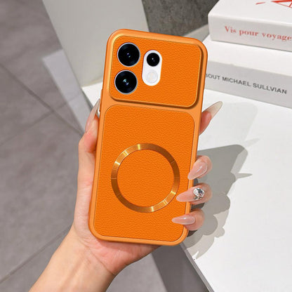 For OPPO Reno16 5G Global Lambskin Series Magnetic Skin Feel Phone Case(Orange)