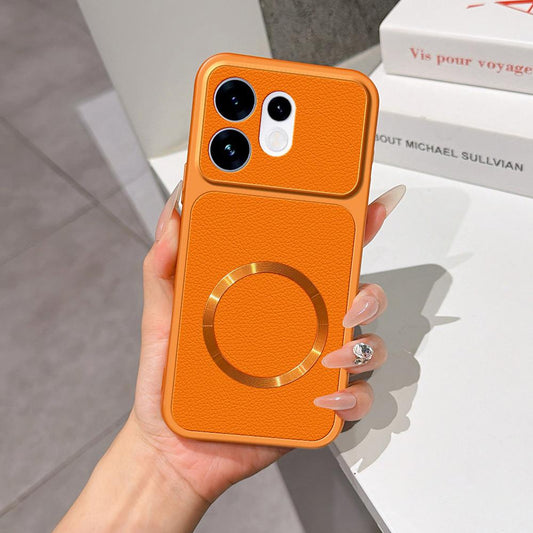 For OPPO Reno16 5G Global Lambskin Series Magnetic Skin Feel Phone Case(Orange)