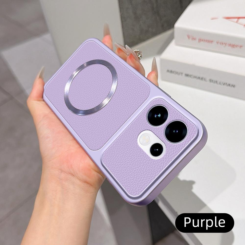 For OPPO Reno16 5G Global Lambskin Series Magnetic Skin Feel Phone Case(Purple)