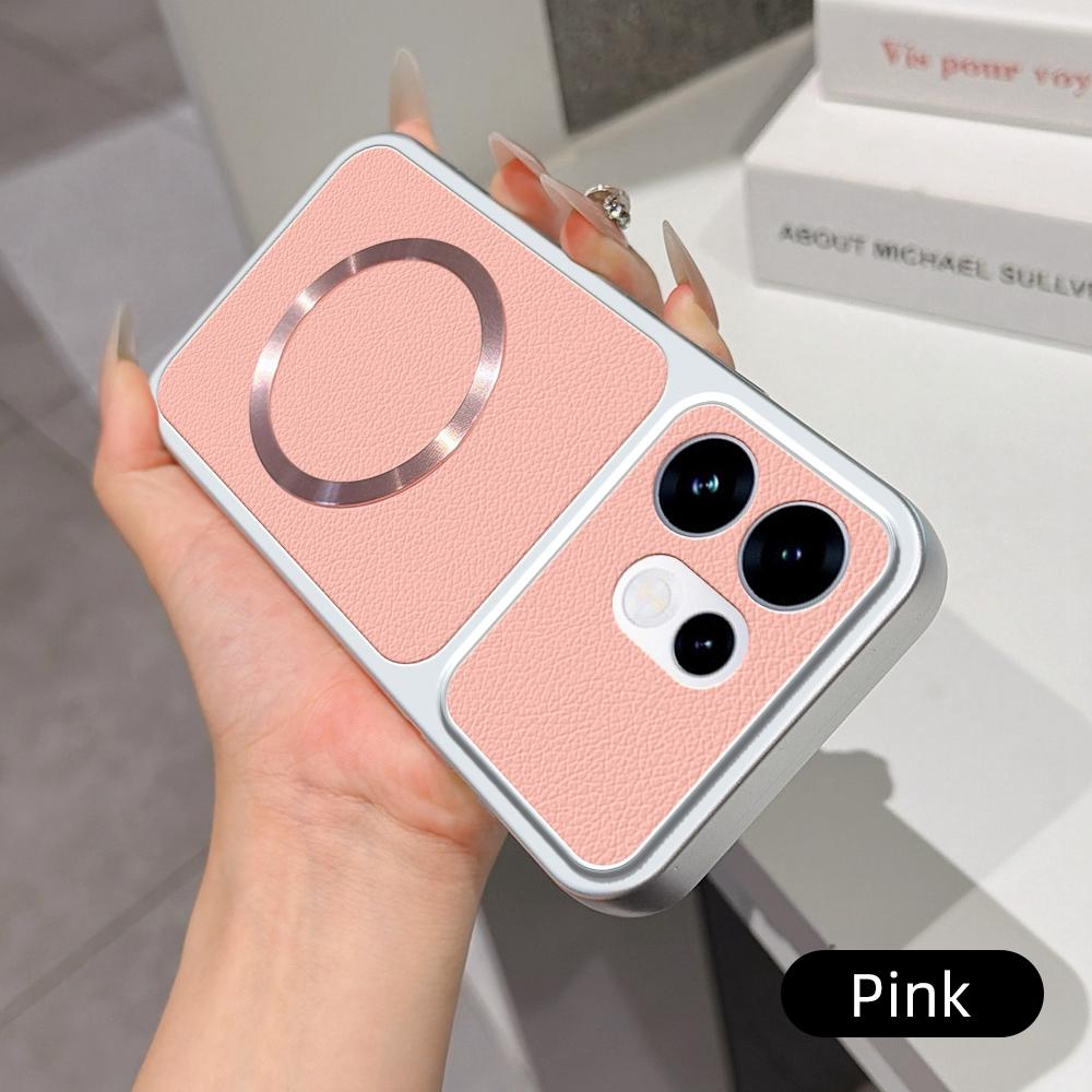 For OPPO Reno16 5G Global Lambskin Series Magnetic Skin Feel Phone Case(Pink)
