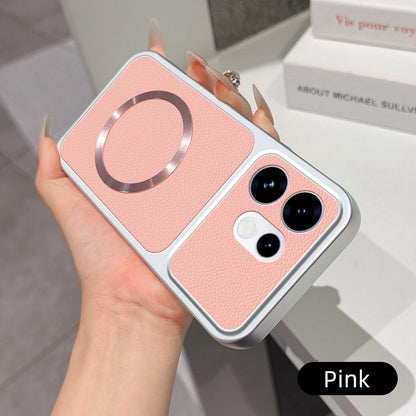 For OPPO Reno16 5G Global Lambskin Series Magnetic Skin Feel Phone Case(Pink)